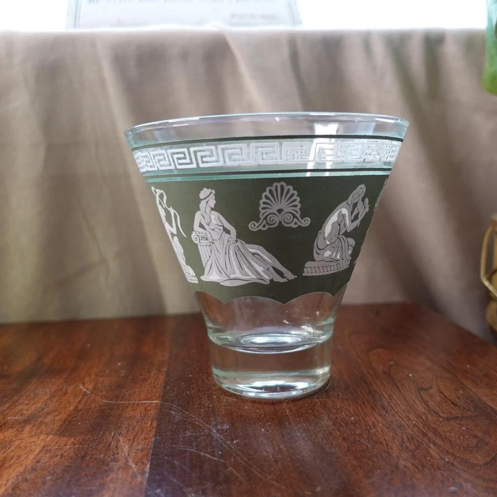 Vintage Grecian‎ theme green and white Fluted glass bowl